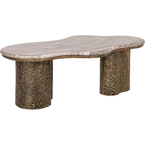 Table basse organique en marbre et laiton - laiton antique et marbre beige (1/5)