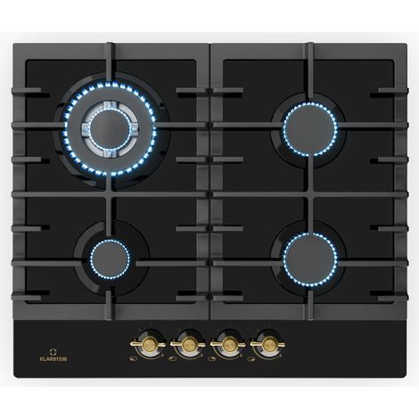 Klarstein – Plaque de cuisson à gaz 4 brûleurs – Brûleurs Sabaf 3,6 kW et 1,75 kW – Allumage SnapJet – Nettoyage vitrocéramique facile – 60 x 51,5 cm