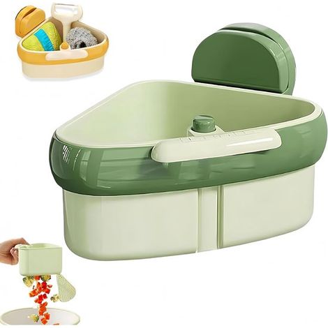 Colador de esquina multifuncional para fregadero，Organizador de fregadero，Cesta antiatascos para fregadero，Verde (1/5)