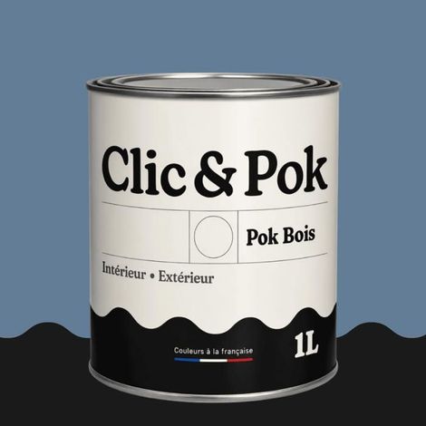 Peinture Bois Extérieur – POK BOIS - 1L - RAL 5014 - Bleu pigeon- Résistante aux intempéries - Ne s'écaille pas