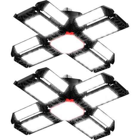 LED-Werkstattlampe, Garagenbeleuchtung, 2 Stück, flexible Deckenleuchte mit 12 verstellbaren Paneelen – E26/E27-Hallenleuchte für ca. (1/4)
