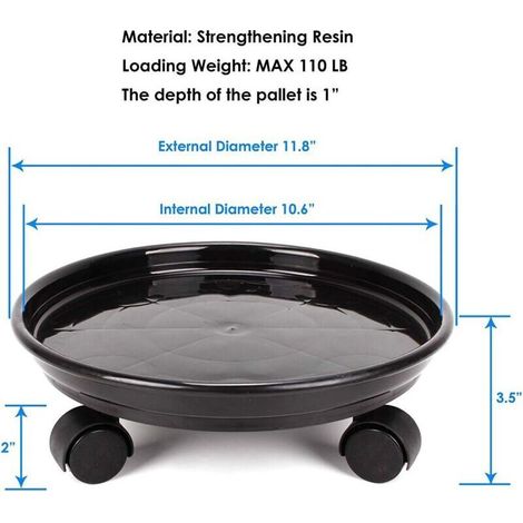 Lot de 2 soucoupes rondes pour pots de fleurs (30 cm) avec 4 roulettes pour la maison ou le jardin - Noir (1/3)