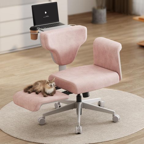 Chaise de bureau à roulettes avec accoudoirs, chaise de bureau avec tablette escamotable, bureau réglable en hauteur, poste de travail portable – idéal pour le télétravail, les adeptes du yoga et les 