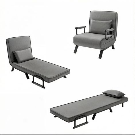 Sillón cama plegable multifunción de lino y metal, gris oscuro, HOMVRA (1/5)