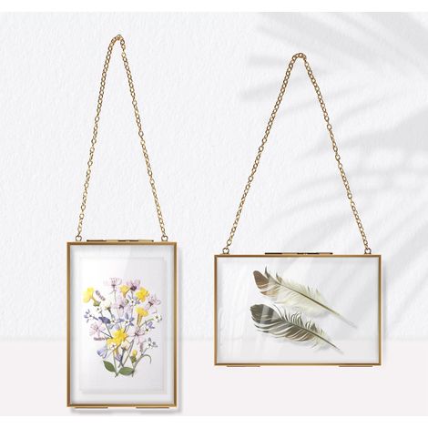 2PCS Cadres Photo Double en Verre et Métal 10 × 15cm, Or (1/5)