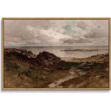 Tableau Encadré Toile - Paysage Côte Sauvage - Décoration Murale Rétro - 40 x 60 cm - Pour Salon Chambre Salle de Bain (1/5)