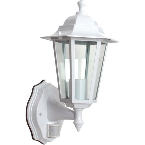 Applique extérieure avec détecteur 60W E27 – Fonte d'aluminium blanche – Indice de protection IP43 – Angle de détection 120° – Dimensions 18x33xØ22 cm (1/3)
