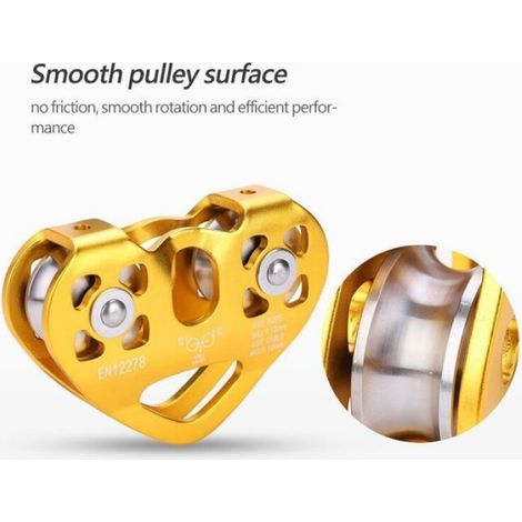 Poulie D'Escalade - Double Roulement - Aluminium Aéronautique - Charge 30 KN - Diamètre Corde 13 mm - Pour Sauvetage Et Travaux Aériens - 1 Pièce (1/5)