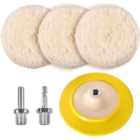 3 Pieces 7 Inch Wool Polishing Pad Polishing Drill Polishing Wheel with M14 Adapter and Flexible Adhesive Disc (1/4)
