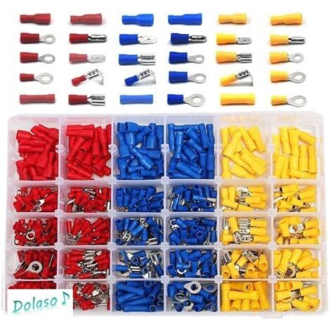SABIR Cosses Electriques 480 Pièces, Cosses Electriques pour Voiture, Cosse à Sertir, Rondes, Plates Femelles et Males, Cosses Oeillet et Oeil, Cylindriques et Autres,dolaso
