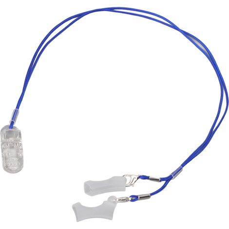 Cordon de protection auditive bleu avec clip transparent, cordon de maintien pour appareils auditifs, pour personnes âgées et enfants, protection auditive pour les oreilles doubles. (1/5)