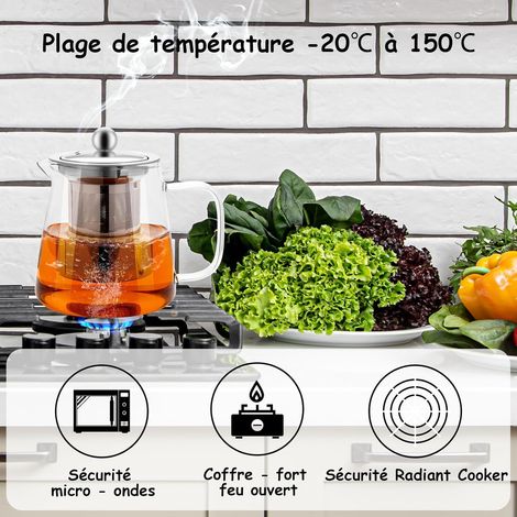 Teiera con infusore da 950 ml, teiere in vetro borosilicato, bollitore da fornello con filtro in acciaio inossidabile 304 per tè sfuso, tisane, tè alla frutta (1/4)