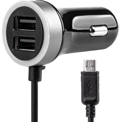 Cargador de coche PCH PRO-01 microUSB + 2x USB 2.4A 12V 24V amio-02056 (1/5)