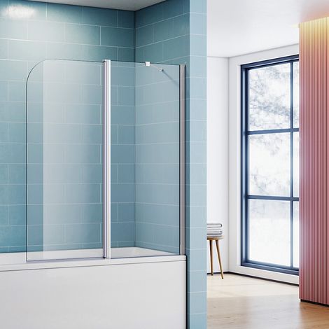 SONNI Duschwand Badewannenaufsatz Dusche Glas Duschabtrennung 2-teilig Faltbar 180° schwenkbar NANO glas 120(B)x140(H)cm (1/5)