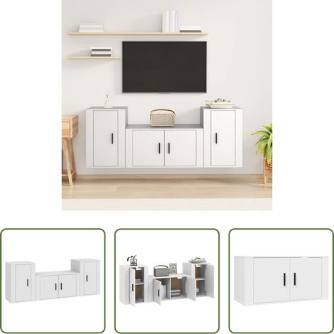 TV-Schrank Set - 3-tlg. TV-Schrank-Set Weiß Holzwerkstoff (1/5)