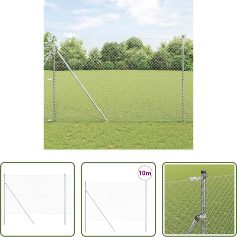 Gartenzaun -  Zaunpfosten Silber 10 x 1,5 m (40 x 40 mm Maschen) Stahl (1/5)