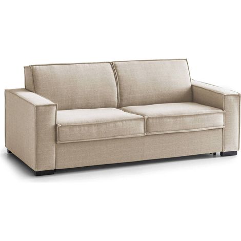 Talamo Italia Schlafsofa Giuliana, 2-Sitzer-Sofa, 100% Made in Italy, Wohnzimmersofa mit drehbarer Öffnung, aus gepolstertem Stoff, mit Standard-Armlehnen, Cm 180x95h90, Beige
