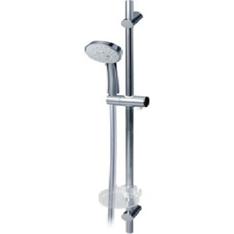 Porcher – Barre de douche 60 cm avec douchette 3 jets – Flexible anti-torsion 1,75 m – Picots en silicone pour entretien facile (1/2)