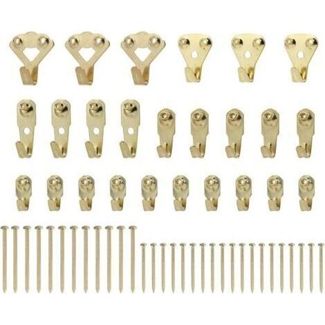 25 Pièces Crochets pour Cadre Photo en Métal avec Clous, Crochets de Suspension de Photo, Assortiment de 5 Tailles pour Charges de 10 à 100 lbs pour Accrocher Photos