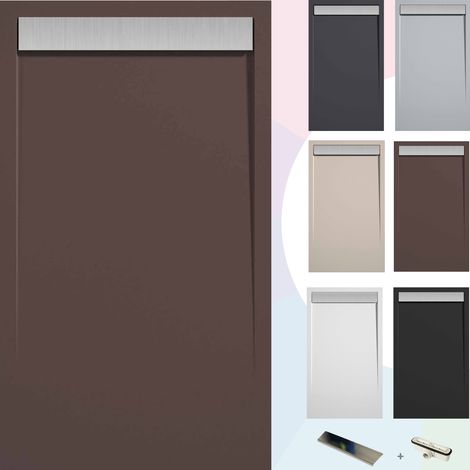 SOULBATH Plato de Ducha - Resina - Gel Coat - Textura Liso/Piedra - Antideslizante - Color Chocolate - 100X70- Extraplano 3cm - Incluye Válvula desagüe y Rejilla INOX. (1/5)