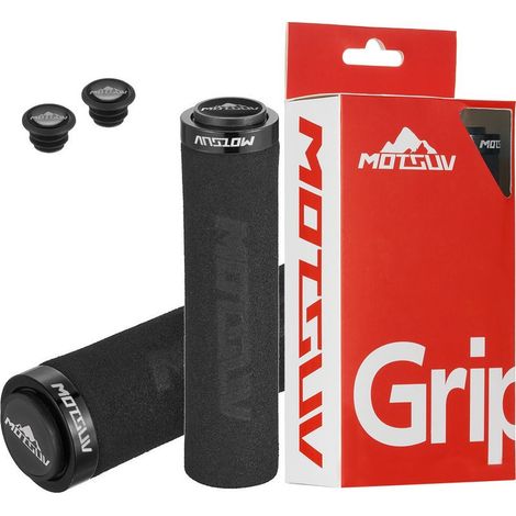 Anneau noir Poignées de guidon de vélo, guidons de verrouillage ultralégers en alliage d'aluminium, guidons en mousse antidérapants et amortissants, accessoires de vélo. (1/5)