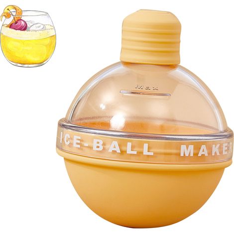 Moule à glaçons ronds en silicone jaune, démoulage facile, sans substances toxiques et inodores, en forme de bulbe, idéal pour les cocktails. (1/5)