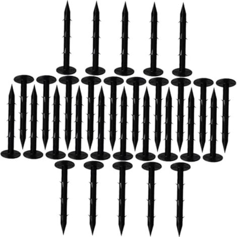 Lot de 100 piquets de jardin en plastique PP noir, pour gazon artificiel et filet, fixation extérieure, (1/5)
