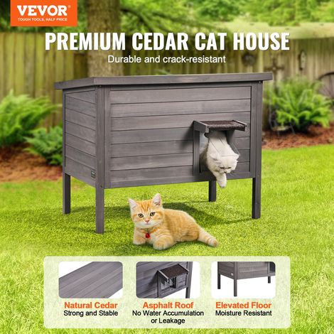 Maison pour Chat d'Extérieur, 870x535x690 mm, Niche pour Chats en Bois, Résistante aux Intempéries, Isolation Mousse, Toit Ouvert, Porte à Rabat en PVC, Cabane Abri pour Plusieurs Chats Sauvages (1/5)