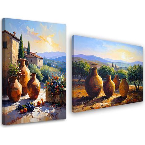 Tableaux sur toile lot  Toscane cruches paysage 2 x 20x30