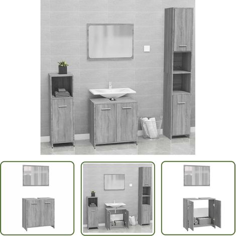 The Living Store Meubles de salle de bain Sonoma gris Bois d'ingénierie - Meuble De Salle De Bain - Ensemble De Meubles De Salle De Bain - Armoire De Salle De Bain - Miroir - Rangement Salle De Bain (1/5)