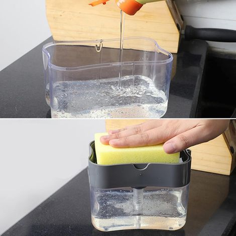 Gray Dish Dispenser Press Design 2 in 1 Sponge Holder Pump