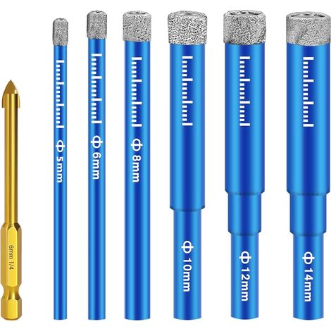 Lot de 7 forets diamant pour carrelage et grès cérame 5/6/8/10/12/14 mm, forets métaux 6 mm, mèche perceuse métal, pour porcelaine, céramique, granit (1/5)