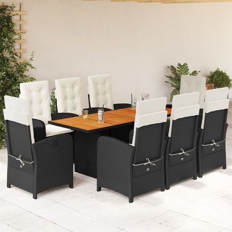 Set de comedor de jardín 9 pzas y cojines ratán sintético negro vidaXL (1/5)
