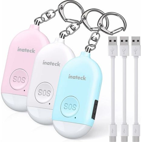 Alarme de Poche Anti Agression Rechargeable Porte-clés Sécurité Alarme Auto-Défense avec Lumière LED pour Femmes, Hommes, Enfants et Personnes gées, 130 DB, 3 pièces, PA1001 (1/4)
