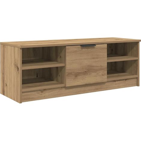 Mueble de TV moderno y minimalista de 102 x 35 x 36 cm con estantes y puertas batientes en madera de roble manufacturada 020052688 (1/5)