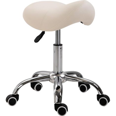 SGABELLO PER ESTETISTA PARRUCCHIERE SALONE SEDUTA SELLA 52X53X49-61 CM CREMA (1/5)