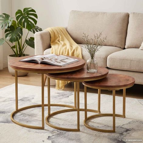 vidaXL  Nesting Coffee Tables  3 pcs Solid Mango Wood and Steel