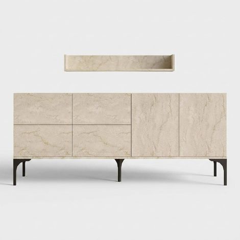 Credenza in legno con mensola a muro "Stella" - 180 x 40 x 55 cm - Travertino (1/5)