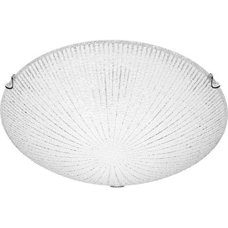 Merano Dawson 40cm Plafonnier Encastré Blanc, Verre Structuré Transparent LED E27