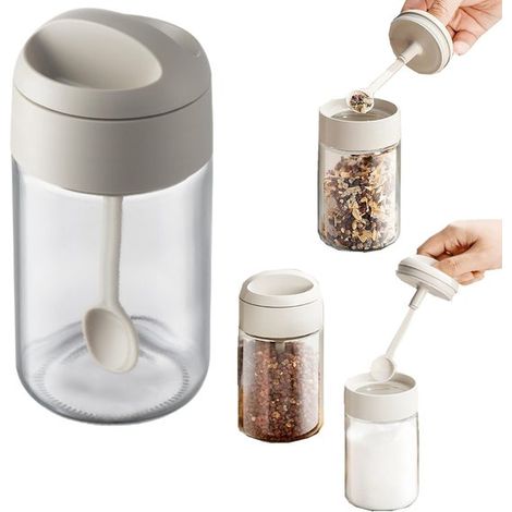 Gewürzglas Gewürzglas mit Löffeldeckel Gewürzglas mit Dichtung Gewürzbehälter aus Glas auslaufsicher und feuchtigkeitsbeständig für Zucker, Salz, (1/5)