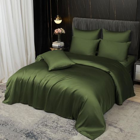Bettwäsche-Set 220x240 cm aus Bambus-Lyocell, kühlend, atmungsaktiv, olivgrün
