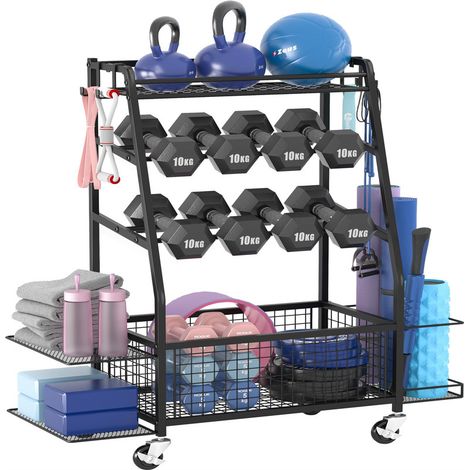 Dumbbell Storage Rack - Extra Wide Home Gym Organizer with 4 Flexible Wheels & Unique Double-Sided Storage, Ideal for Secure Dumbbell Organization (1/5)