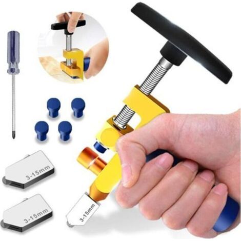 Kit 2-en-1 de coupe-verre professionnel pour vitrages, miroirs et vitraux (épaisseur 3–15 mm) – avec 2 têtes interchangeables, 4 embouts de pression et une tournevis inclus