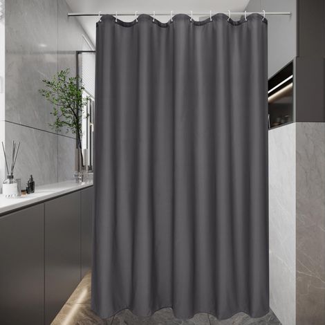 Rideau de douche 150x200 cm en textile imperméable, gris foncé, séchage rapide, anti-moisissure, lavable, tissu en polyester pour salle de bain avec 10 anneaux (1/4)