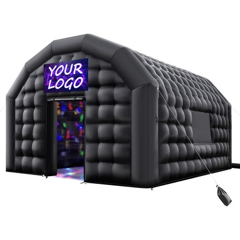 VEVOR Tente de Fete Gonflable, 5,4x5x4,25 m, Tente Cube Gonflable, Discotheque Boite de Nuit Club a Gonfler avec Souffleur 680 W, Sac de Sable, 2 Fenetres, pour Evenement, Anniversaire, Mariage, Noir