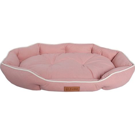 Lit ovale pour chien et chat en daim rose XXL 105×70×18cm, toutes saisons, fixation antidérapante, pour races moyennes à grandes (1/5)