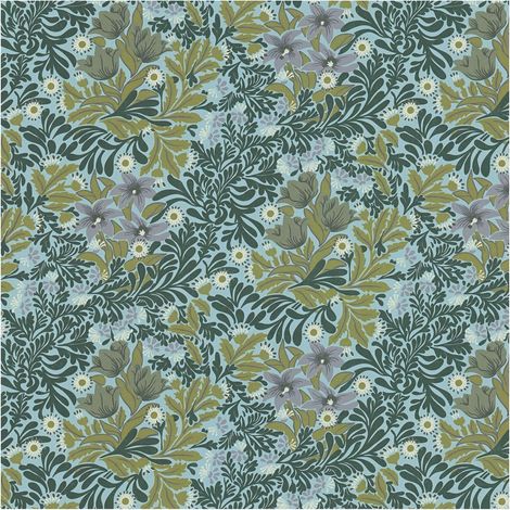 Flowers wallcovering wall Profhome 390572 non-woven wallpaper smooth with floral ornaments matt green pastel turquoise white olive green 5,33 m2 (1/5)