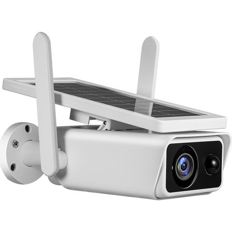 Caméra de sécurité solaire extérieure 4 MP avec batterie rechargeable, sans fil WiFi, détection de mouvement PIR, vision nocturne, audio bidirectionnel, étanchéité IP66 (1/2)