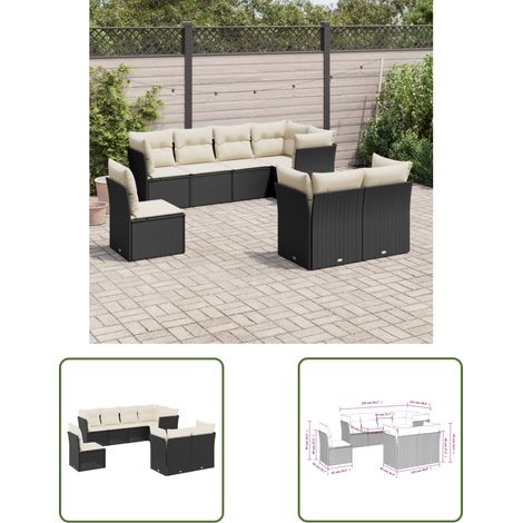 The Living Store 8-tlg. Garten-Sofagarnitur mit Kissen Schwarz Poly Rattan - Gartensorte - Gartenmöbelset - PE-Rattan Möbel - Outdoor Sofa - Lounge Set (1/3)