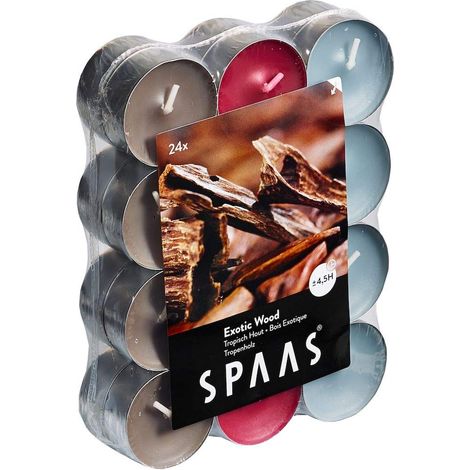 Spaas 24 candele profumate in vari colori, durata 4,5 ore, legno esotico